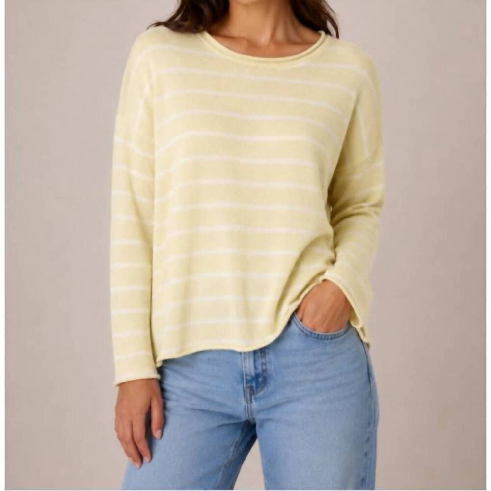 NEW J. SOCIETY stripe crew neck sweater in yellow/sand